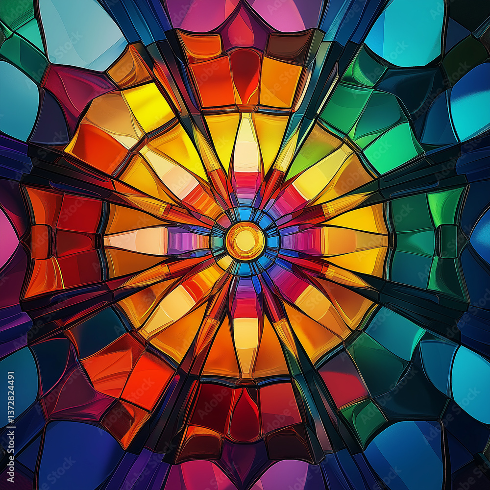 Poster colorful stained glass window creating a stunning kaleidoscope pattern
