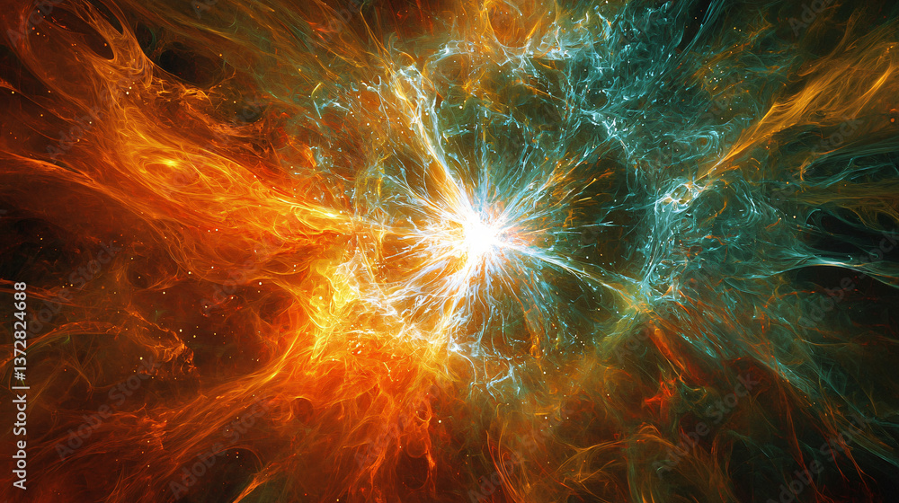 Poster mesmerizing nebula featuring bright orange and blue colors creating an ethereal cosmic display of en
