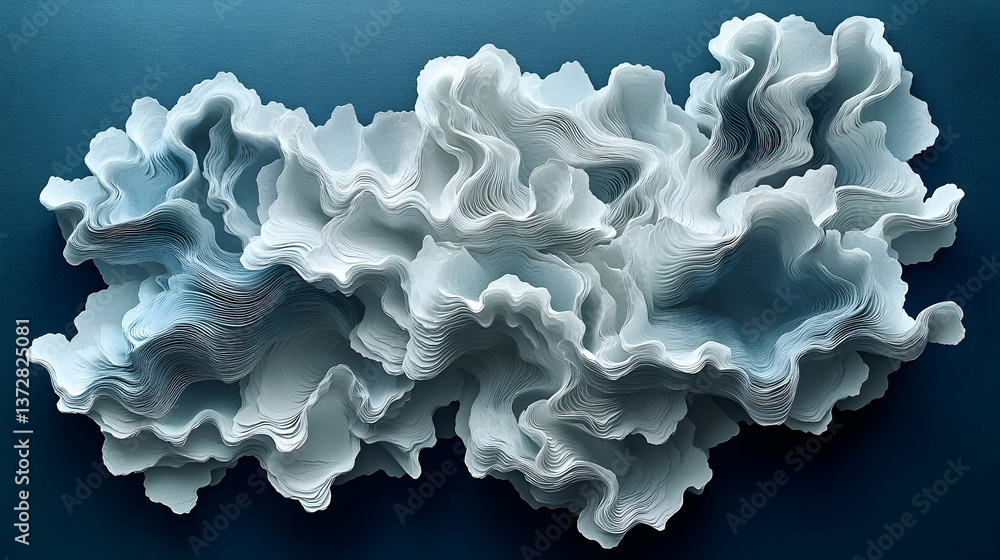 Poster elegant flowing white layers on deep blue create depth evoking a sense of artistic abstraction the t