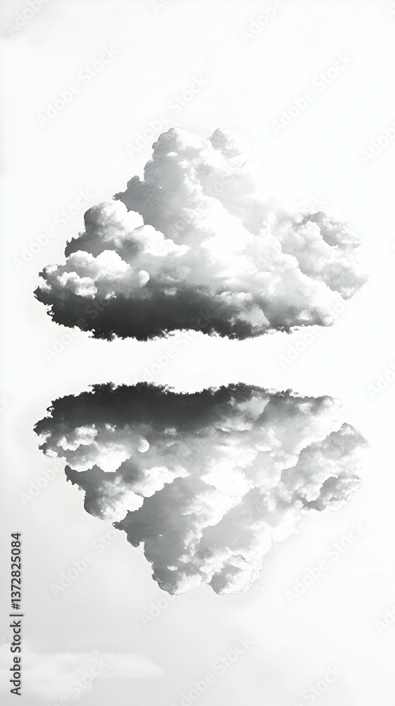 Aufkleber elegant grayscale portrait of two fluffy clouds against a bright white backdrop creating a sense of 