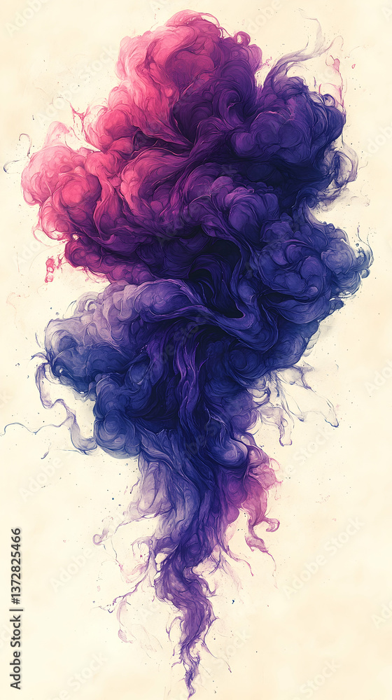 Aufkleber elegant purple and pink ink cloud swirling and blending on a light background creating a dreamy ethe