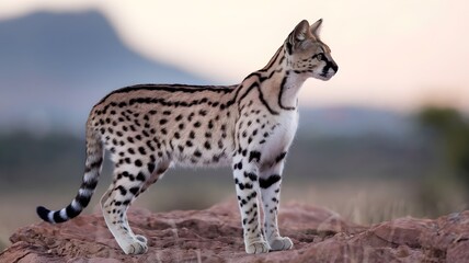 Fototapeta premium Serval standing outdoors on a rock