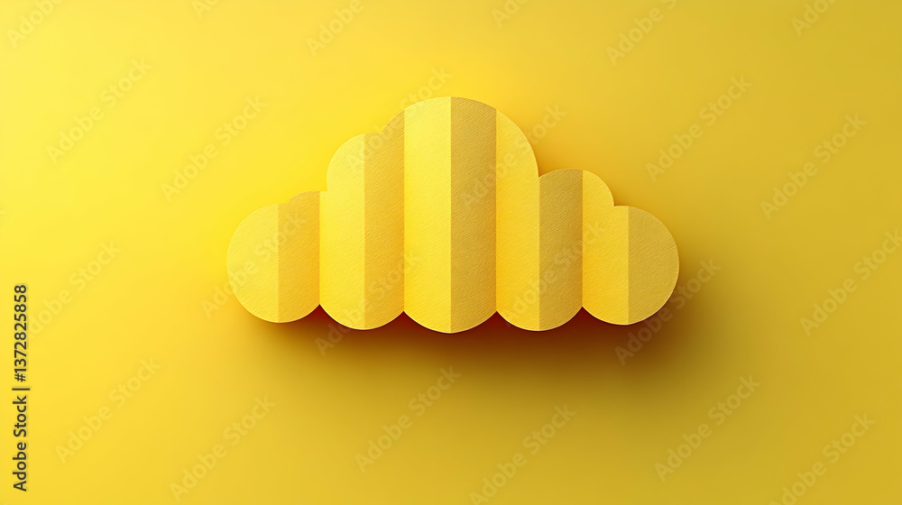 Poster elegant yellow background featuring an appealing cloud form made of striped curved pieces casting a 