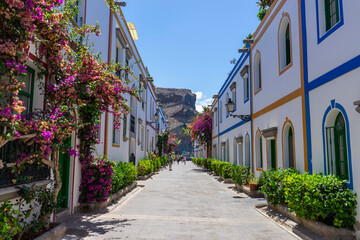 Puerto De Mogan, Gran Canaria, streets of the old village buried in flowers.