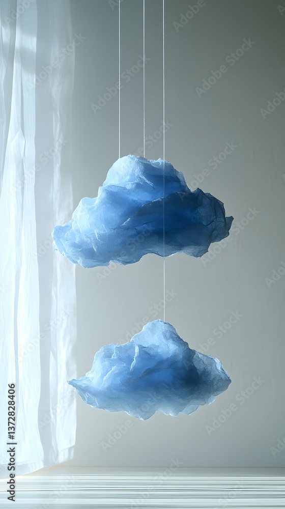 Aufkleber ethereal blue clouds float suspended in a surreal indoor setting creating a whimsical and dreamlike 