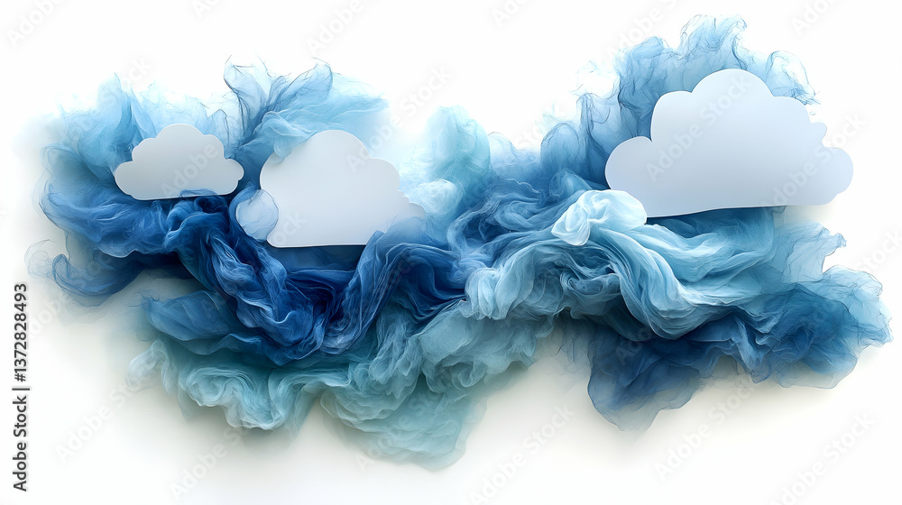 Aufkleber ethereal blue smoke with clouds creating a calming serene atmosphere against a clean white backdrop 