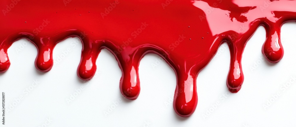 Poster vivid crimson paint dripping down a pristine white surface creating a striking contrast and dynamic 