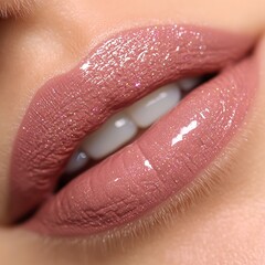 A woman's lips are painted with a shiny, glittery lip gloss