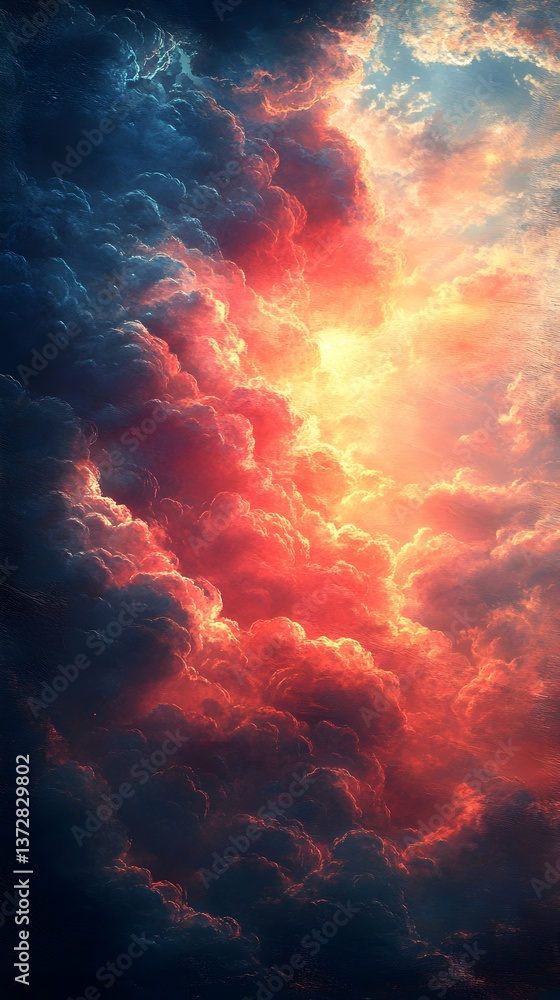 Poster ethereal clouds an enchanting blend of red and blue illuminated by a radiant ethereal light create a
