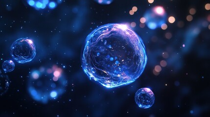 Floating Blue Spheres with Glowing Effects and Dark Background Backdrop