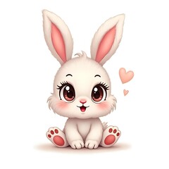 Fototapeta premium adorable_cartoon_rabbit_with_big_sparkling_eyes_soft_fur_and_a_tiny_pink_nose_sitting_happily