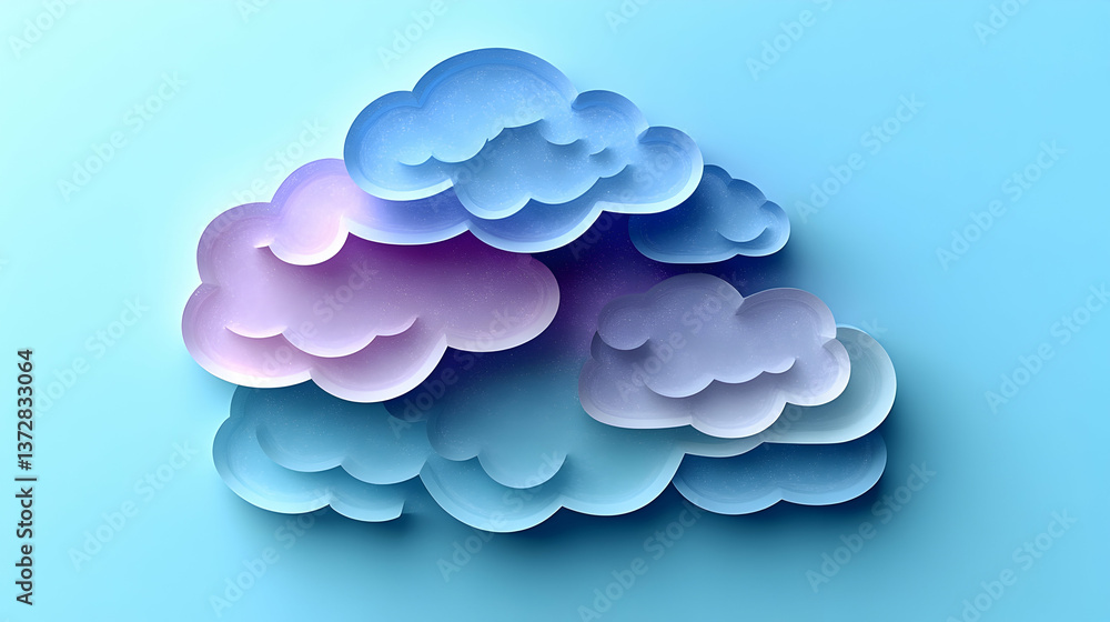Poster ethereal clouds float in layers of blue and purple against a serene blue background creating a dream
