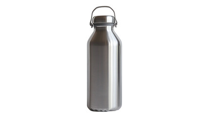 A stainless steel reusable water bottle, isolated on white background --ar 16:9