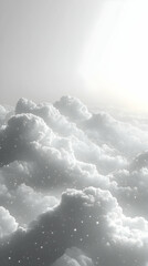 Ethereal clouds pure white fill the frame with celestial light and scattered small sparkles Sky fades above