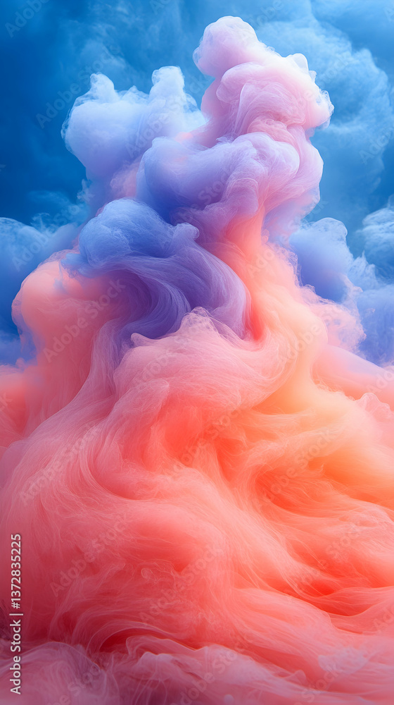 Poster ethereal cloudscape of pinks and blues intermingling creating a dreamy airy effect with wispy transl