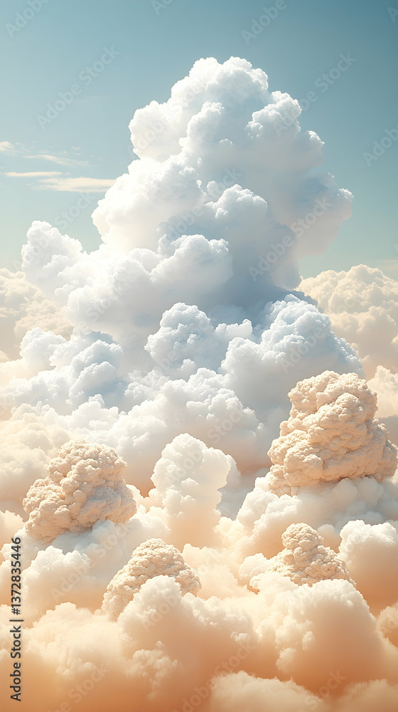 Aufkleber ethereal cloudscape with towering cumulus formations against a gradient sky soft light filtering thr