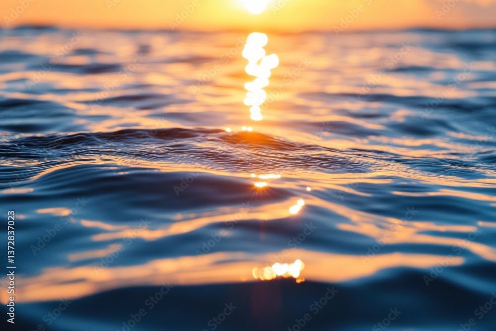 Poster serene ocean surface reflecting golden sunset light creating a peaceful and tranquil atmosphere with