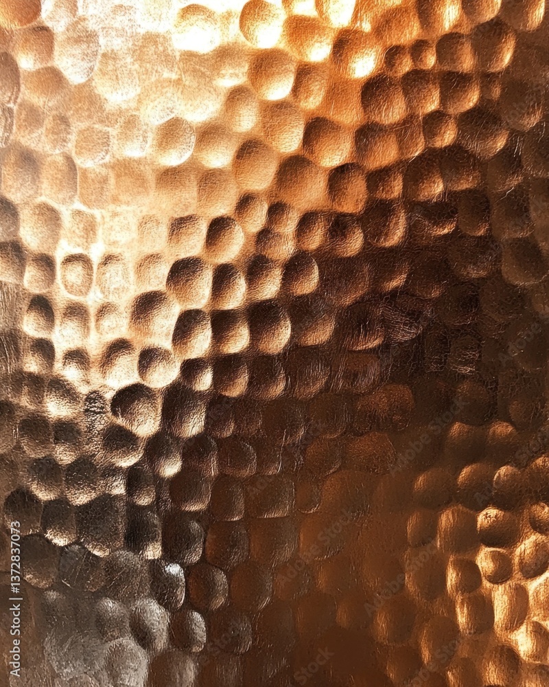 Poster textured copper surface with dimpled pattern and warm tones capturing light and shadow for industria