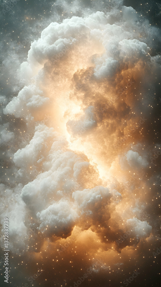 Aufkleber ethereal light emanates from fluffy clouds dust-like stars adorn the celestial sky creating depth an