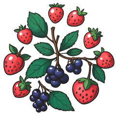 strawberries and blueberries isolated on white cartoon vector illustration