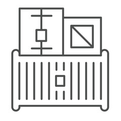 Port cargo box and containers thin line icon, marine port concept. Vector graphics. Cargo shipping, sea delivery sign on white background, outline style icon for mobile or web design.