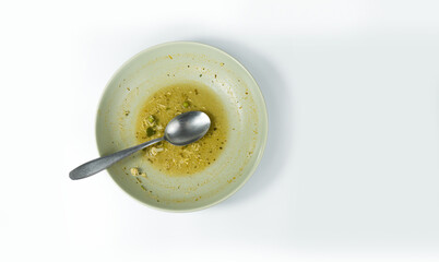 Dirty food waste in a plate on white background