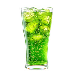 Refreshing Green Soda with Ice Cubes in a Glass