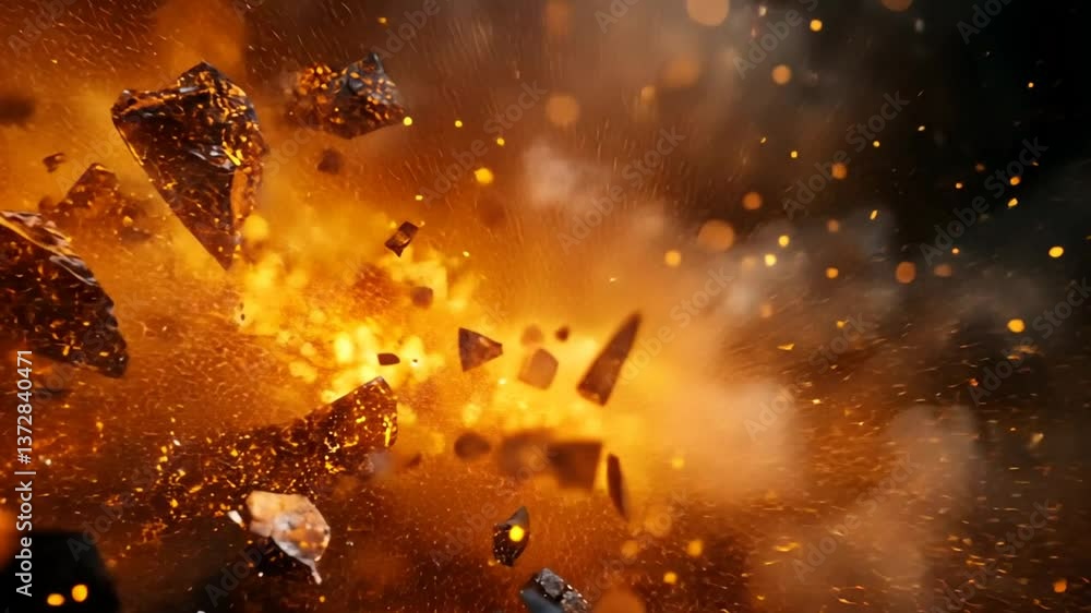Poster fiery explosions against a dark background create a vivid atmosphere generative ai