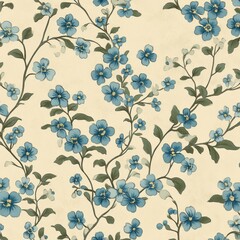 Vintage wallpaper pattern featuring delicate forget-me-not flowers in soft blue hues with an antique feel Generative AI