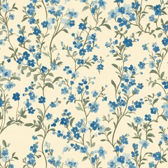 Vintage wallpaper pattern featuring delicate forget-me-not flowers in soft blue tones with an elegant antique feel Generative AI