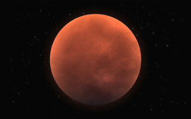 Mars planet. Space object with soft light on starry background. Red planet of solar system with surface in cosmos. Cosmic design for banner, flyer or brochure. Vector illustration. © Vegorus