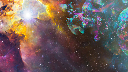Fototapeta premium Enigmatic nebula with dazzling stars in the background creating a captivating celestial display of cosmic beauty and wonder.