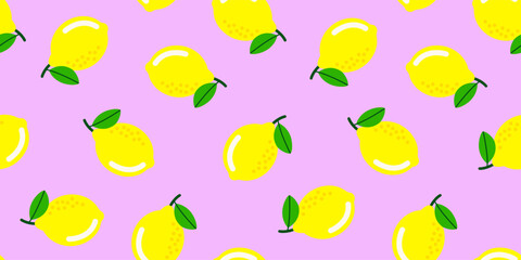 lemons seamless pattern print design on purple background vector illustration