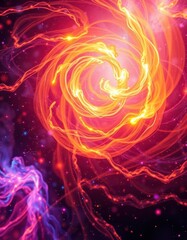 Intensely glowing plasma swirls, vibrant energy, abstract cosmic backdrop, pattern, technology, texture