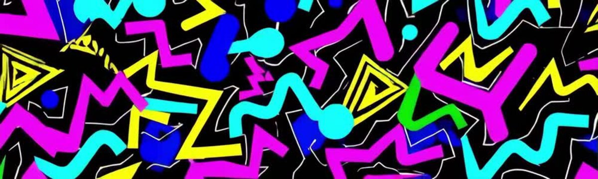 Vibrant retro geometric shapes animation on a black background