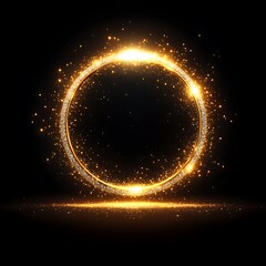Golden glowing ring, dark background, sparkle, design element