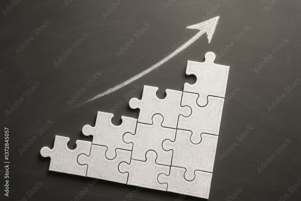 Poster puzzle piece success: a conceptual image showcasing growth and progress, with puzzle pieces forming 