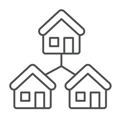 Network with home house thin line icon, remote work concept. Vector graphics. Display and cottage building sign on white background, outline style icon for mobile or web design.