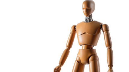 A wooden artist?s mannequin with movable joints, isolated on white background --ar 16:9