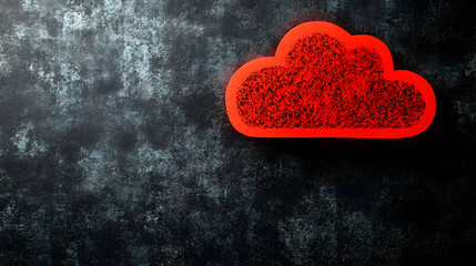Fototapeta premium Red cloud design made of tangled threads placed on a textured dark gray background creating a visually striking contras