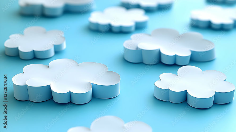 Aufkleber floating white clouds on a serene light blue backdrop with a stylized geometric design for a calming