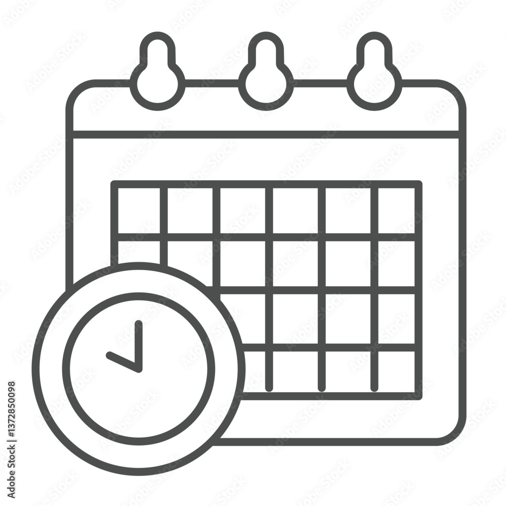 Aufkleber calendar and clock thin line icon, remote work concept. vector graphics. appointment, task schedule 