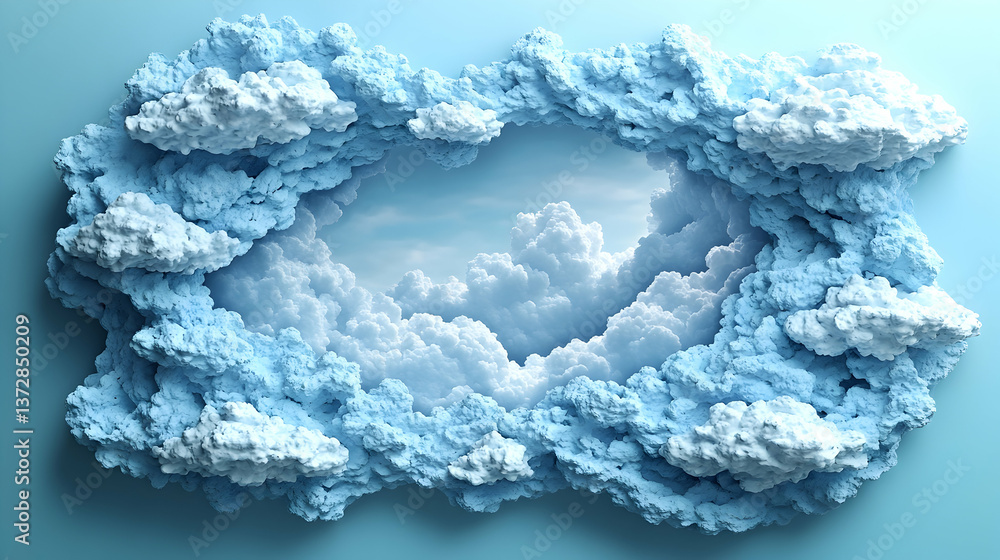 Aufkleber fluffy blue and white clouds frame a view of a sky filled with wispy clouds creating a dreamy and et