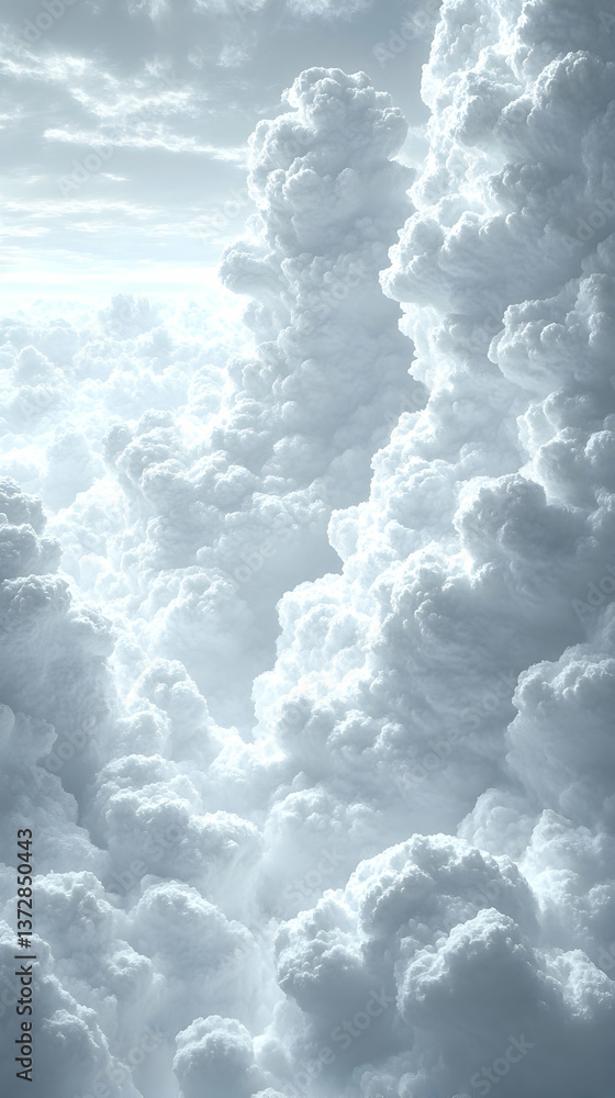 Poster fluffy bright white and gray cumulus clouds in the sky creating a serene and dreamy atmosphere with 