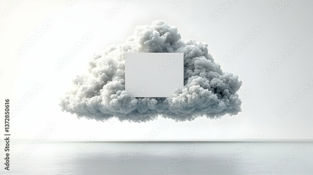 Aufkleber fluffy cloud hovers above a reflective surface with a square cutout bathed in soft light creating a 