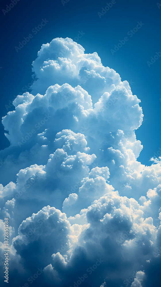 Aufkleber fluffy cumulus clouds fill the frame contrasted by a deep blue sky creating a serene and expansive n