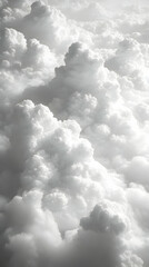 Fluffy serene sky view of soft voluminous white and gray clouds They billow and drift suggesting tranquility above