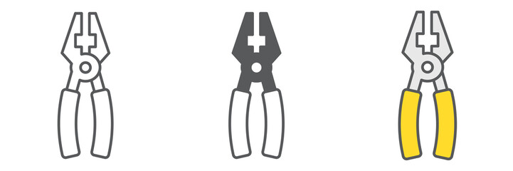 Pliers icon collection, tool and repair, pliers tool vector icon set, vector graphics, editable stroke outline sign, eps 10