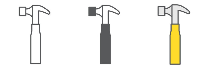 Hammer icon collection, tool and repair, hammer vector icon set, vector graphics, editable stroke outline sign, eps 10