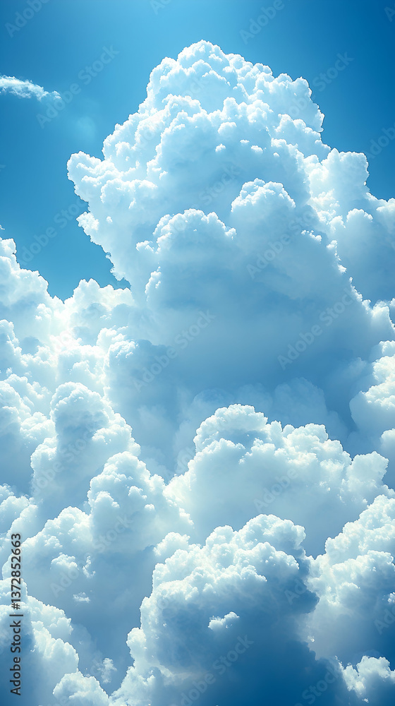 Aufkleber fluffy white clouds fill the sky with light blue gaps creating depth and atmospheric perspective bri
